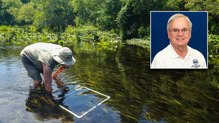 District Senior Environmental Scientist Rob Mattson conducts a survey of aquatic grasses in the Wekiva River.