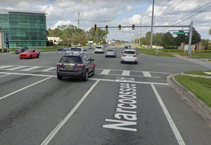 The intersection of Narcoossee Road and Emerson Lake Boulevard where the crash occurred.