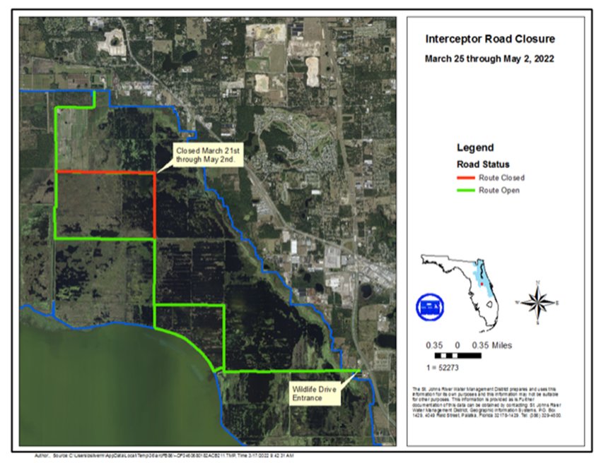 A map illustrates road closures at Lake Apopka North Shore. Cyclists and wildlife drive visitors will be affected by the closures.