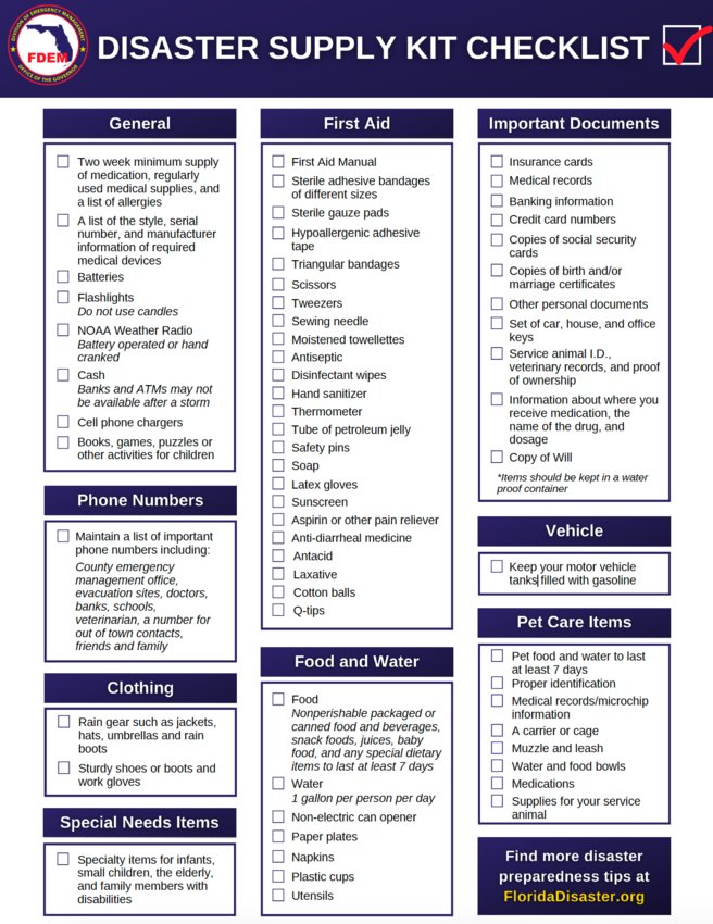DOH/Orange County Disaster Supply Kit Checklist