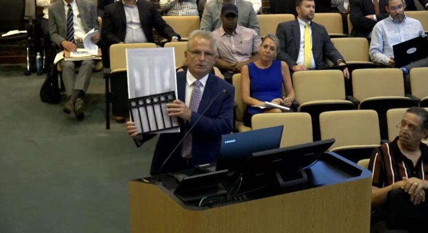 Bryan Capps, an attorney representing Taurus Southern Investments LLC., presented a mockup of what he alleges the balcony would look like.