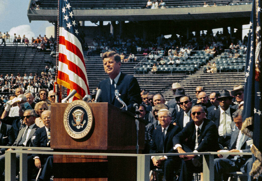 On Sept. 12, 1962, President Kennedy speaks before a crowd of 35,000 people at Rice University in Houston.