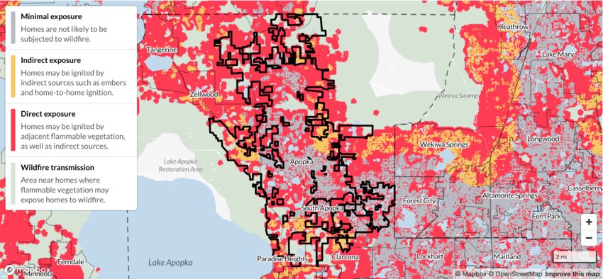 The map shows the specifics of where Apopka is vulnerable and how to mitigate a potential wildfire.