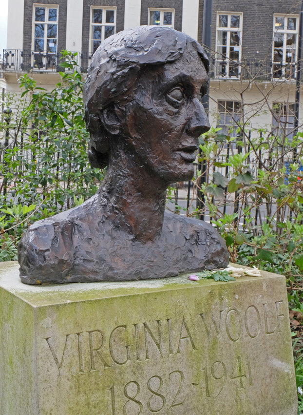 LONDON, UNITED KINGDOM - Apr 08, 2016: A bust of Virginia Woolf near where she lived in Tavistock Square, London