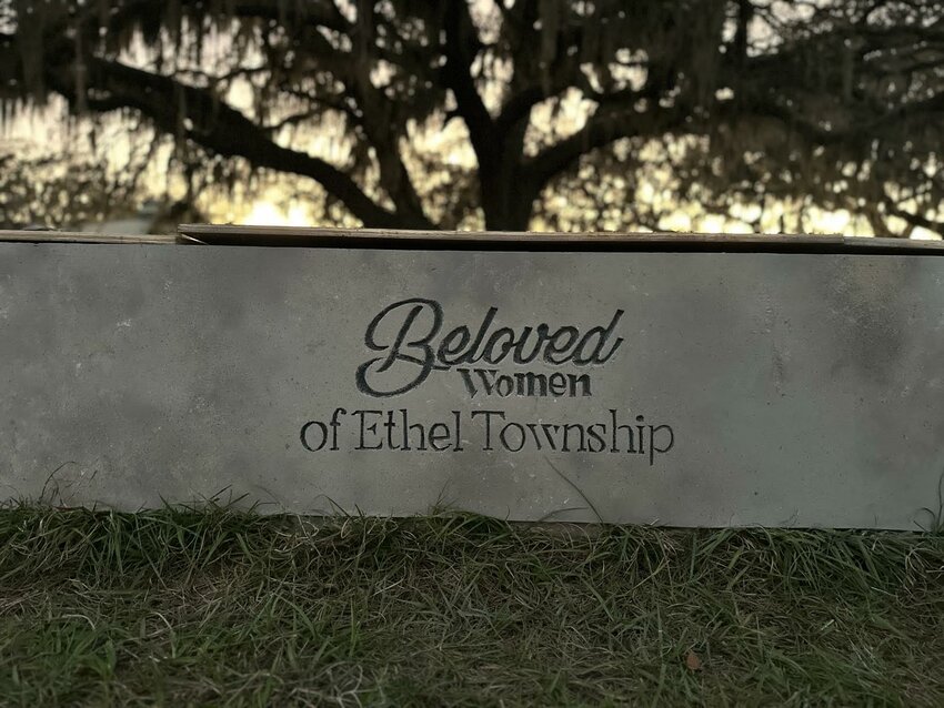 Volunteers created the crypt base that the stone-like statue of the woman will rest upon. This memorial represents and honors The Women of Ethel Township.