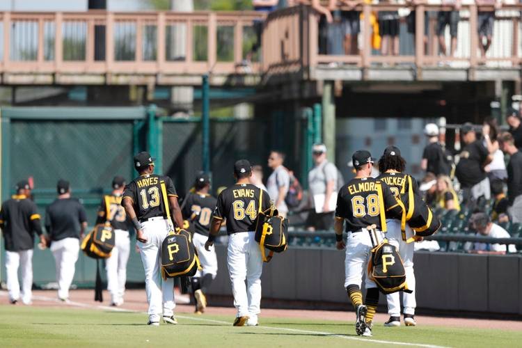 Members of the Pittsburgh Pirates leave the field after a spring training baseball game&nbsp;Thursday, March 12, 2020, against the Toronto Blue Jays in Bradenton, Fla. Carlos Osorio / AP
