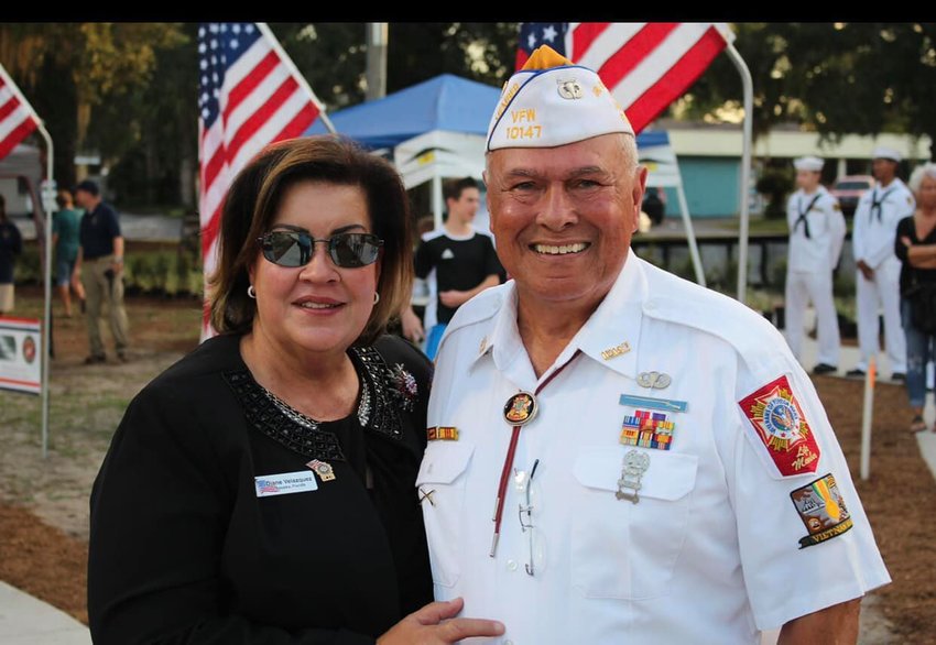 Apopka City Commissioner Diane Velazquez with her husband Ed at the Apopka Veteran's Day event.