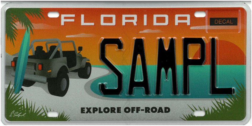 Explore Off-Road is one of the 12 new specialty license plates announced by the Florida Department of Highway Safety and Motor Vehicles.
