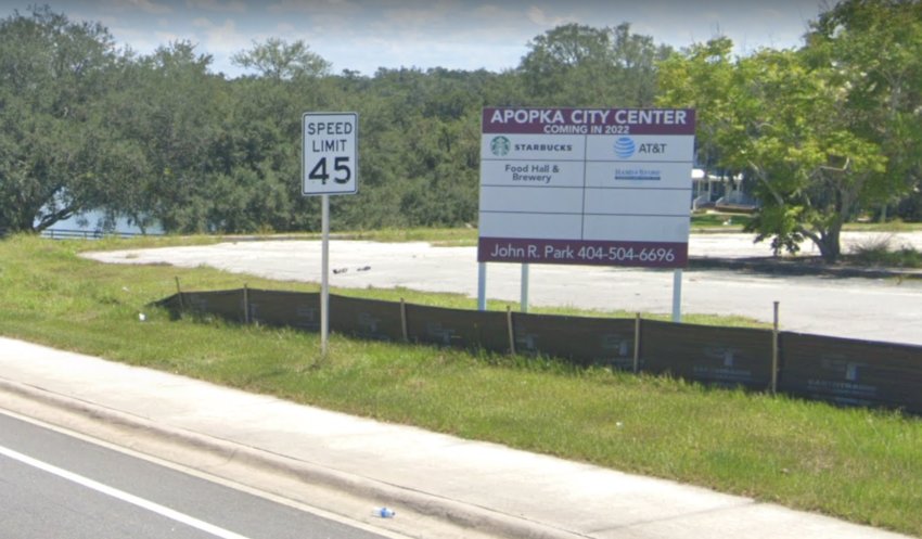 The sign that stands today says the Apopka City Center is &ldquo;Coming in 2022&rdquo;&hellip;to which there has been no building on the site.