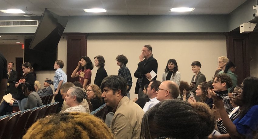 Constituents line up to give public testimony, but it&rsquo;s limited to less than 30 seconds during a committee meeting on HB 999. March 13, 2023.