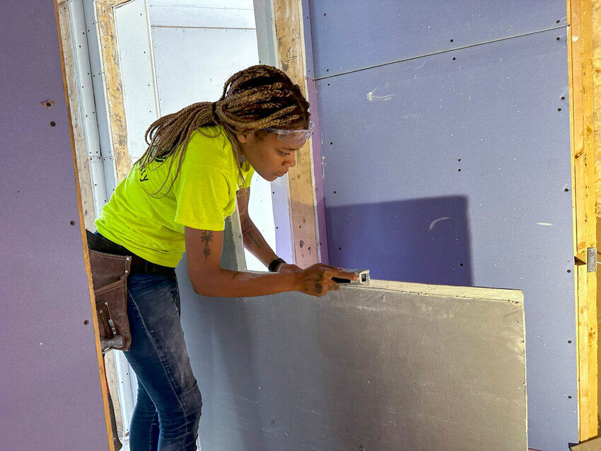 Naomi Knowles participates in a training program for construction workers in Deerfield, Wis. Women&rsquo;s employment is at an all-time high, but fields such as construction and tech management remain male dominated.
