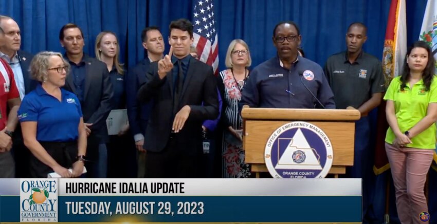 Mayor Jerry Demings speaks at the Hurricane Idalia update.