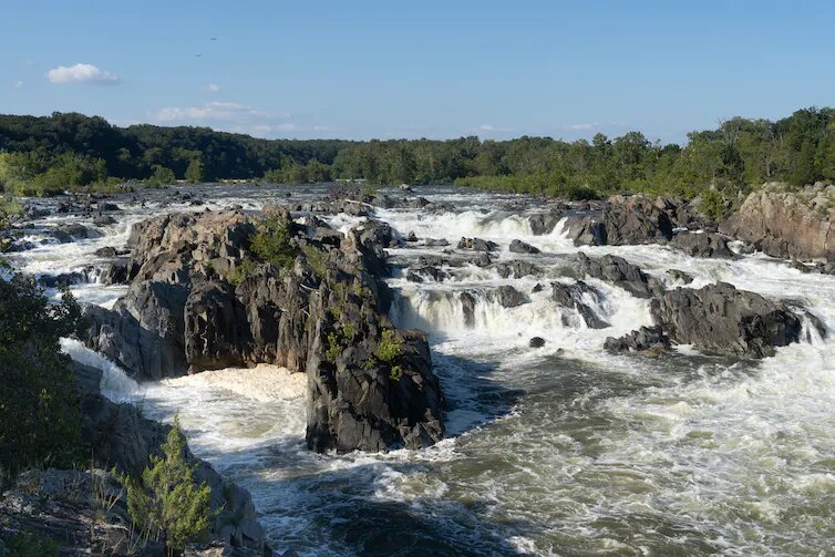 The Potomac River spills over Great Falls west of Washington, D.C..