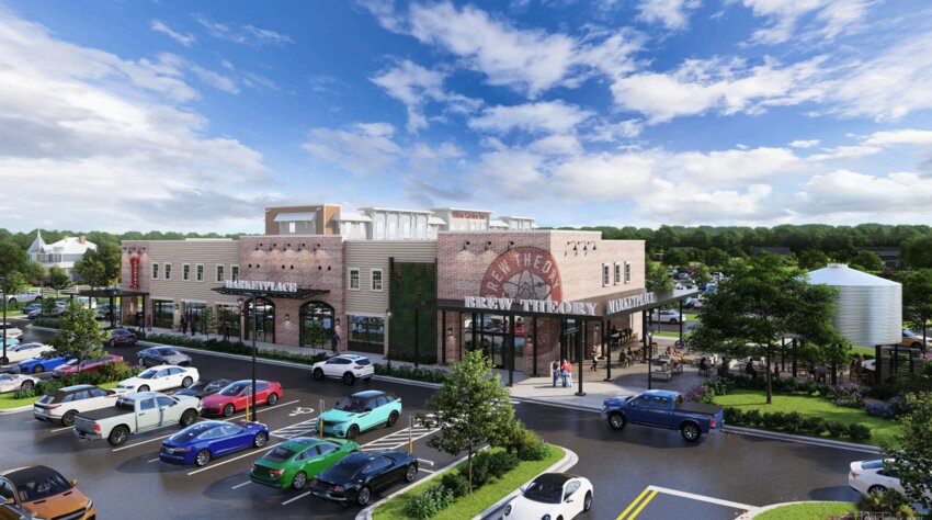 An artist's rendering of the Apopka City Center's Brew Theory Food Hall.