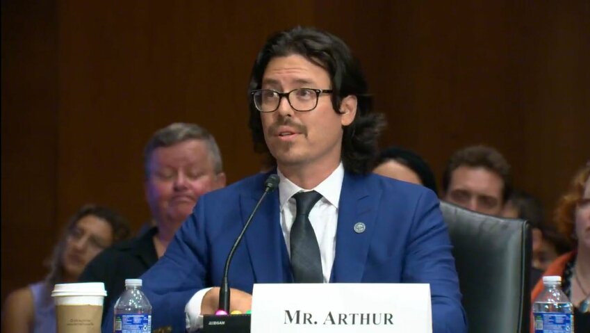 John Arthur, a teacher at Meadowlark Elementary in Salt Lake City, Utah, testified before the Senate Health, Education, Labor, and Pensions Committee in Washington, D.C., on Thursday, June 20, 2024. (Screenshot from committee webcast).