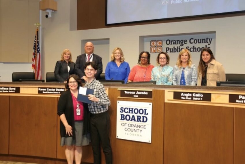 Colin Poon received recognition from OCPS Board Member Melissa Byrd for his ideas about making sun safety part of the curriculum.