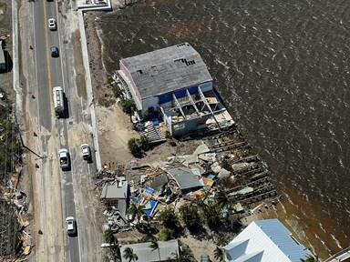 Ariel view of property damage in Lee County Florida caused by Hurricane Milton.