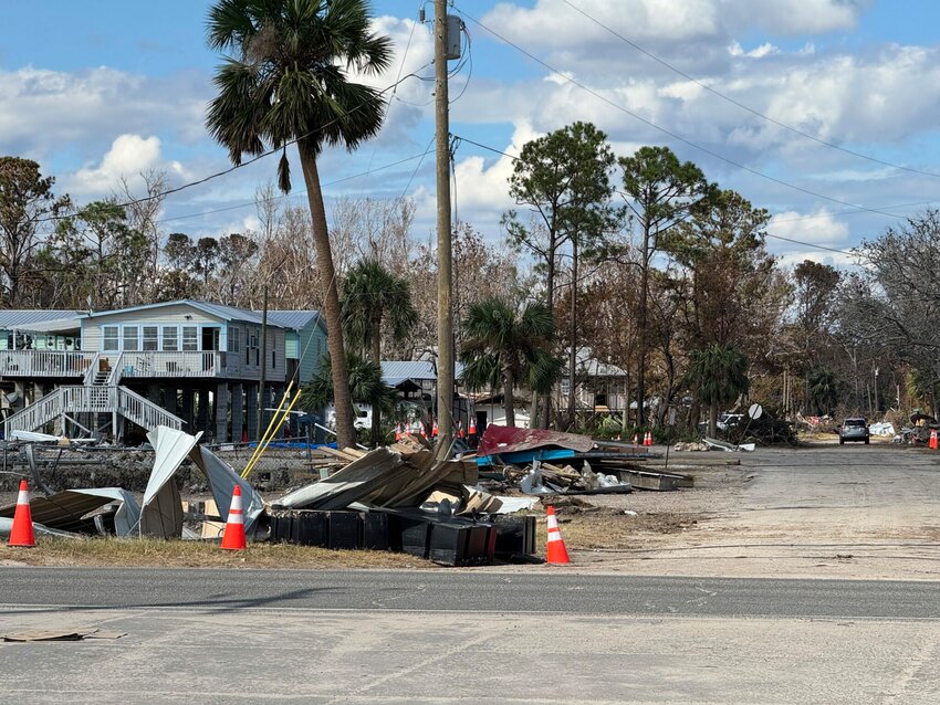 Roads in Steinhatchee remain covered in debris on Oct. 3, 2024, following Hurricane Helene.
