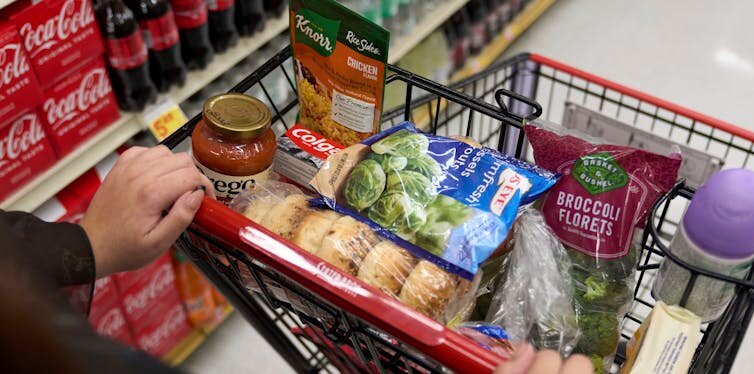A shopper who gets SNAP benefits shops for groceries at a supermarket in Bellflower, Calif., on Feb. 13, 2023.