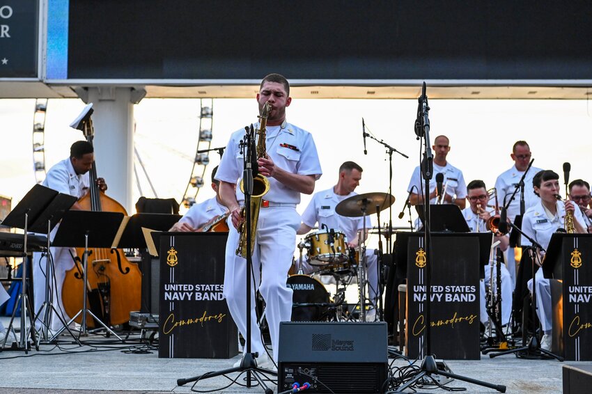 Musician First Class Justin Mendez from Clermont, performs with the Navy Band Commodores Jazz Ensemble, performing a concert at the National Harbor in Oxen Hill, MD. The Commodores perform concerts and ceremonies across the National Capital region and on national tours.