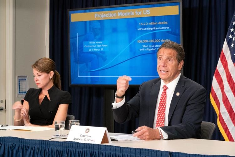 New York Gov. Andrew Cuomo holds his daily coronavirus briefing June 18, 2020, as assistant to the governor Melissa DeRosa looks on. 
Flickr / Gov. Andrew Cuomo