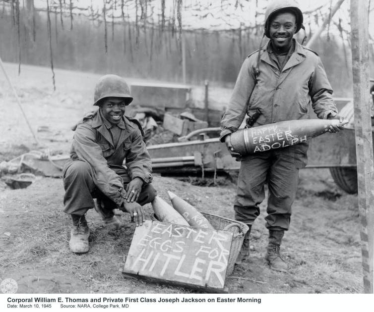 Two U.S. soldiers on Easter morning, 1945.