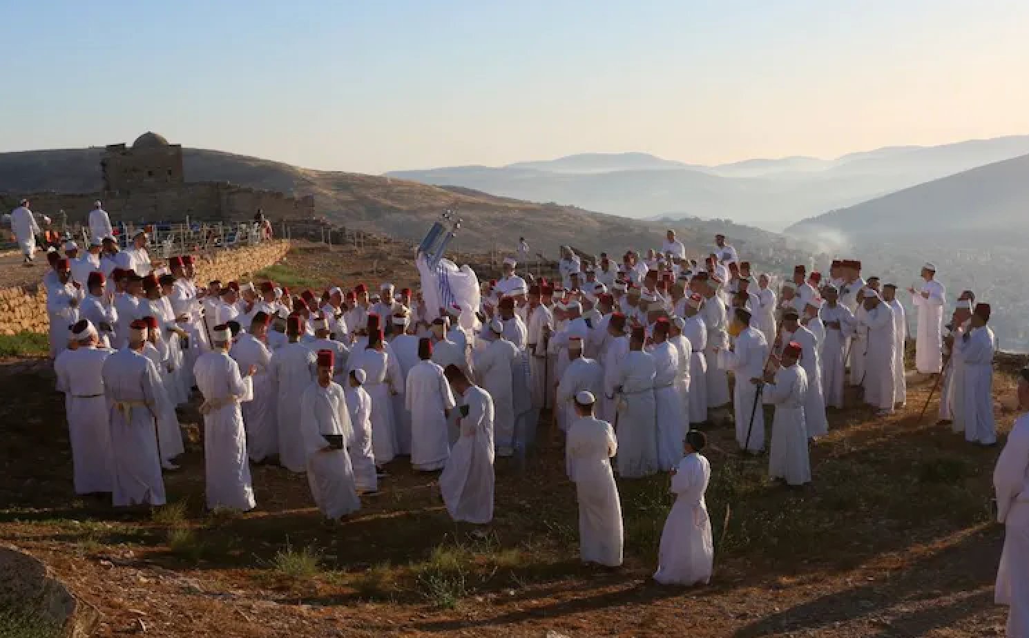 Samaritans celebrate Shavuot atop Mount Gerizim, near the West Bank.