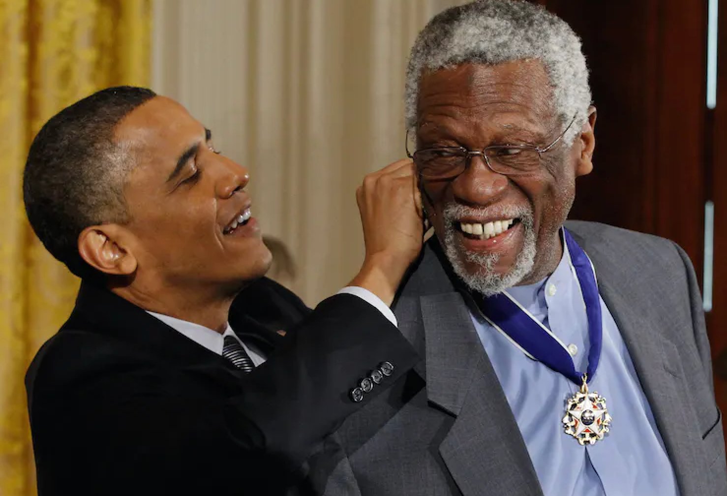 President Barack Obama presents NBA champion and human rights advocate Bill Russell with the Medal of Freedom on Feb. 15, 2011.