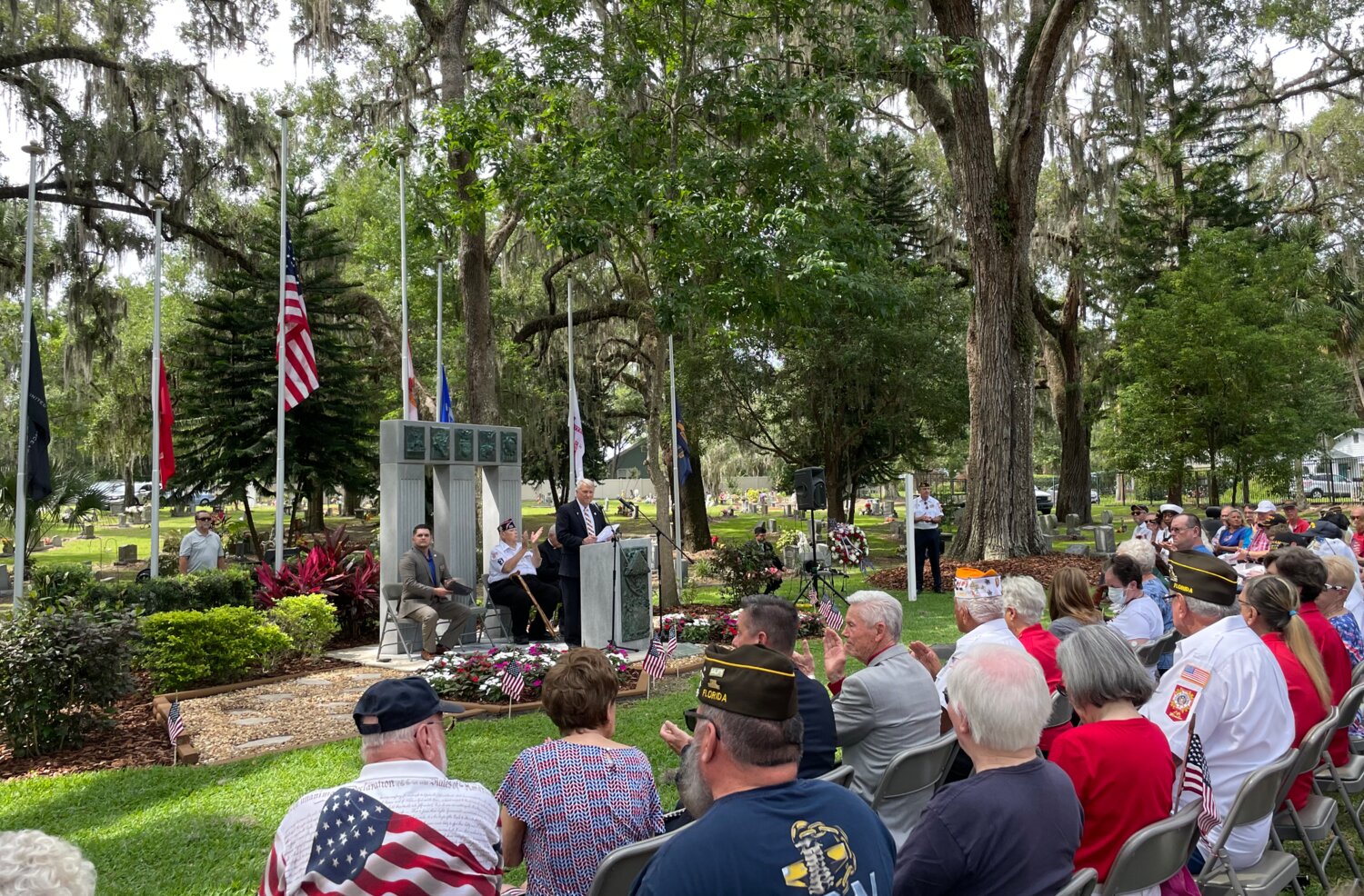 Apopka Mayor Bryan Nelson speaks at the Memorial Day ceremony at the Edgewood/Greenwood Cemetery.