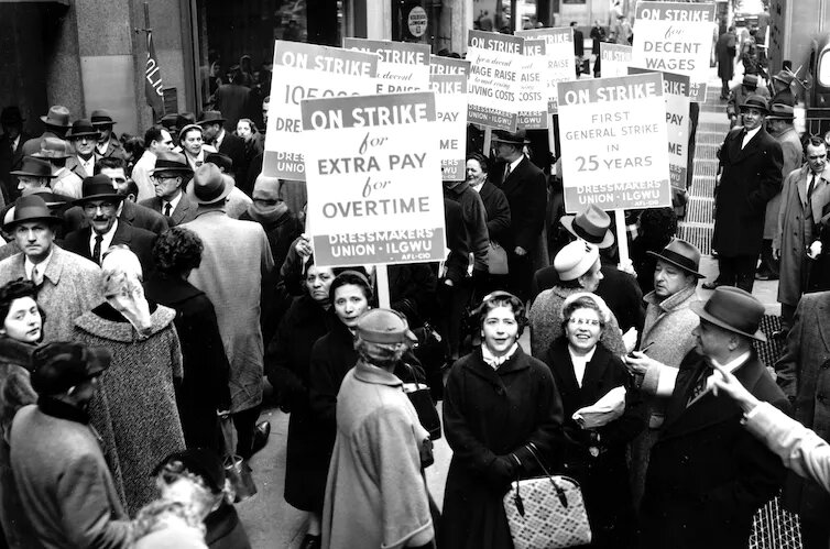 Striking International Ladies’ Garment Workers’ Union members in New York City in 1958.