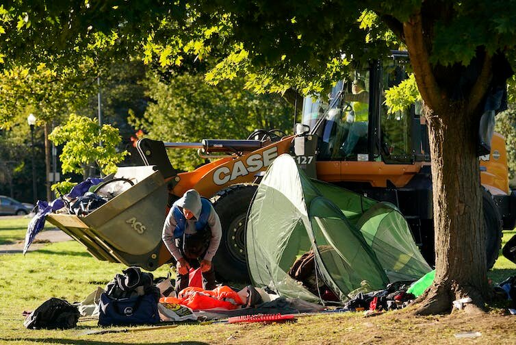 Portland, Maine, officials ordered that a park be cleared of people who were homeless on Sept. 28, 2022, and that any trash be removed before a visit by a candidate for governor.