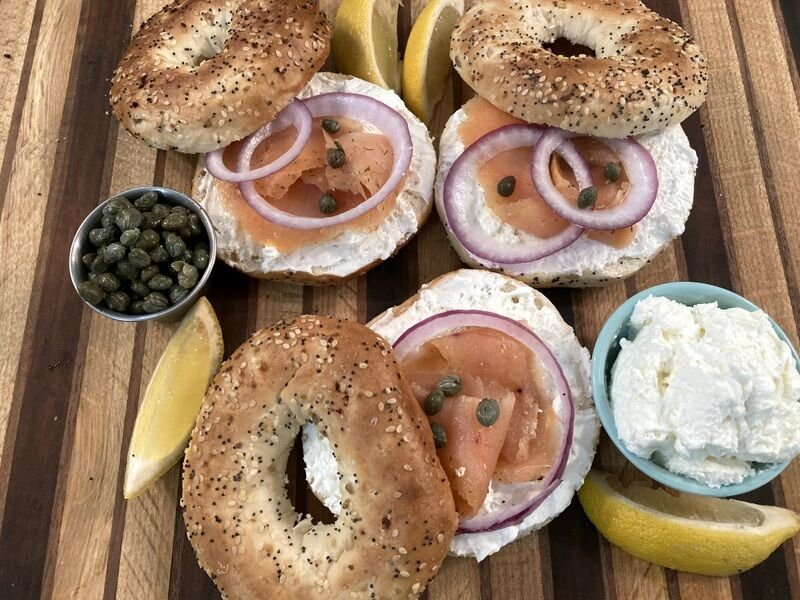 Light breakfast fare such as bagels with cream cheese, lox, red onion and capers are served after 25-hours of Yom Kippur fasting. Yom Kippur ends one hour after sundown tonight.   Linda Masters/Bulletin Photo