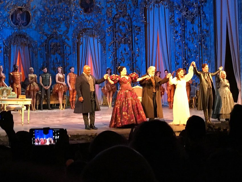 The view from our seats as stars of “La Traviata,” including the legendary Plácido Domingo, take their curtain call at the Metropolitan Opera.