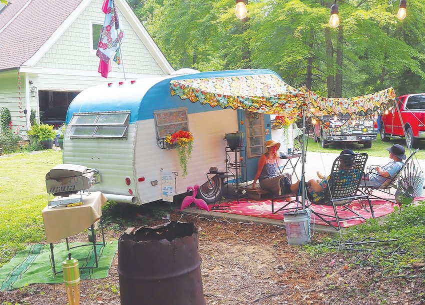 In the months after quarantine, Davis set up her camper — affectionately named 'Patty' — outside her Pittsboro home, decked out with an awning, furniture and a grill.