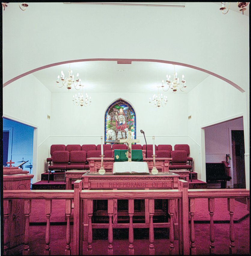 There is a long history of Black churches of fighting for social justice fueled by their faith in the U.S. Pictured here is sanctuary altar of Union Grove AMEZ Church, an African-American church in Bear Creek.