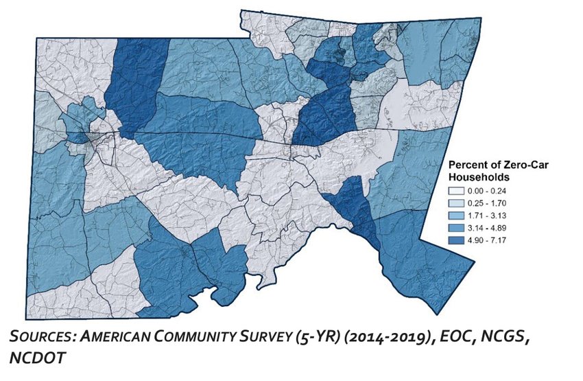 Chatham County has a relatively high number of zero-car households.