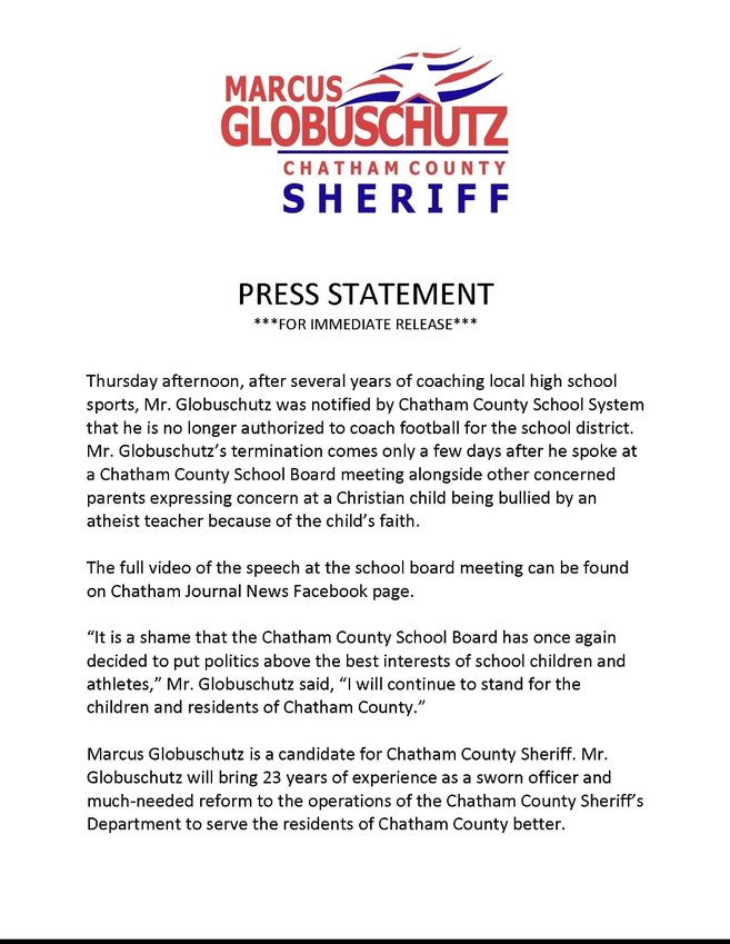 Press release issued by Marcus Globuschutz's campaign last Friday
