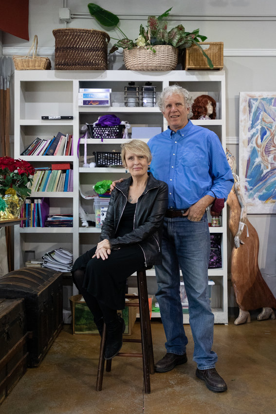 Tammy Matthews, left, and Craig Witter, right, pose for a portrait at the Center for the Arts in Pittsboro on Sunday, Oct. 2, 2022. Matthews and Witter are co-founders of the Pittsboro Youth Theater and serve as their Artistic Director and Technical/Marketing Director, respectively.