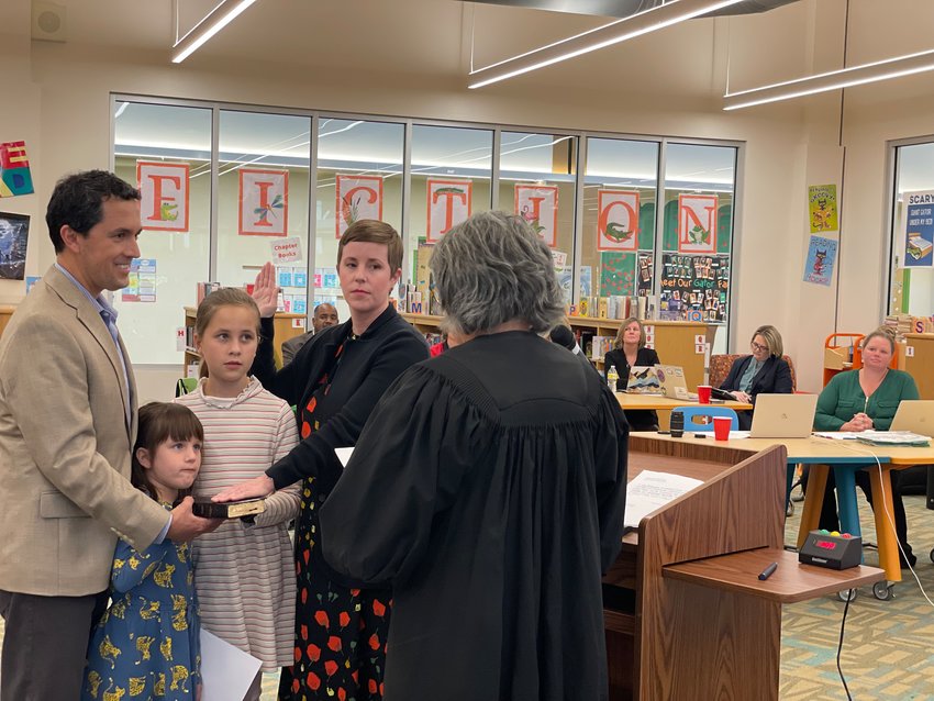 Julie Bridenstine was sworn in by a judge as the new member of the Chatham Board of Education on Monday night.