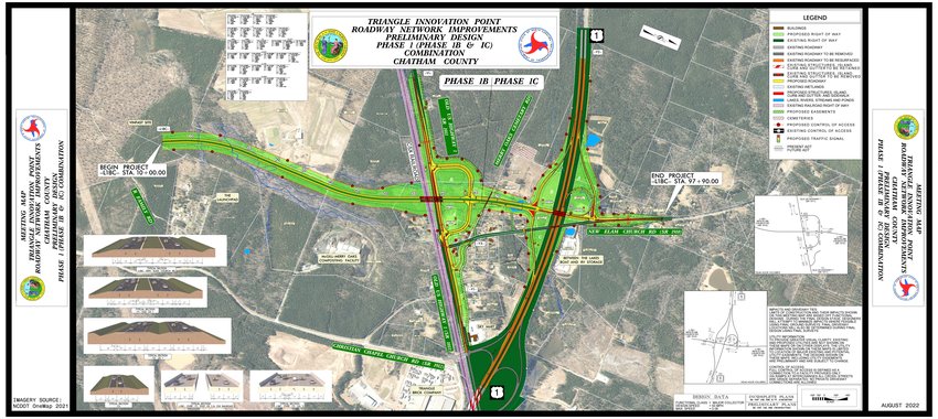 A N.C. Dept. of Transportation map illustrating preliminary road improvement plans for Triangle Innovation Point, the future home of Chatham's VinFast facility.