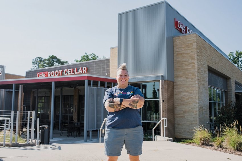 Owner and chef of Cafe Root Cellar Sera Cuni poses for a portrait in front of her restaurant in Pittsboro. Cuni also manages the Root Cellar Café & Catering in Chapel Hill, a sister spin-off to the Pittsboro location.
