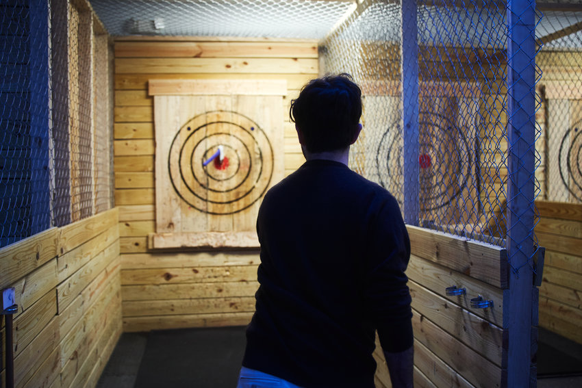 On his first throw of the afternoon, Reporter Ben Rappaport struck a bullseye at Top That Axe in Pittsboro.