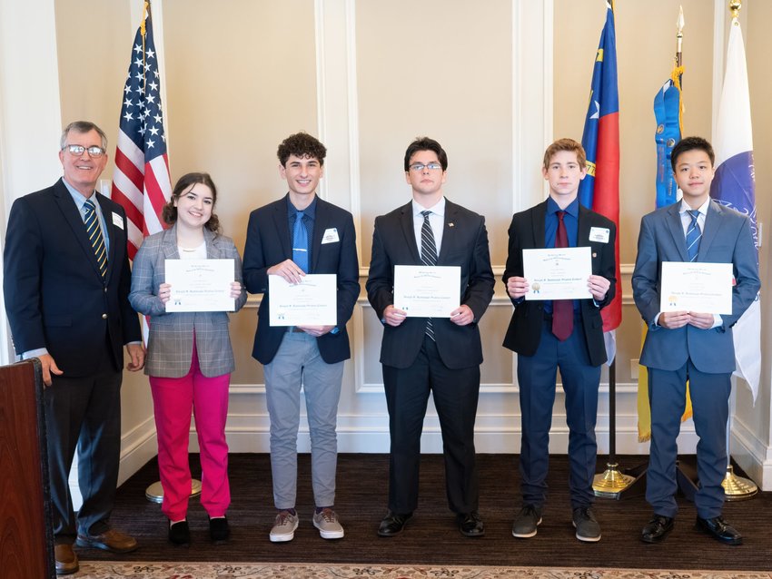 General Francis Nash Chapter SAR Rumbaugh Oratory Participants — Guy Guidry, Rumbaugh Chairman; Lily Kate Witcher; Gio Cacciato; Francisco Forrester; Kyle Stinson; Mattheo Gao