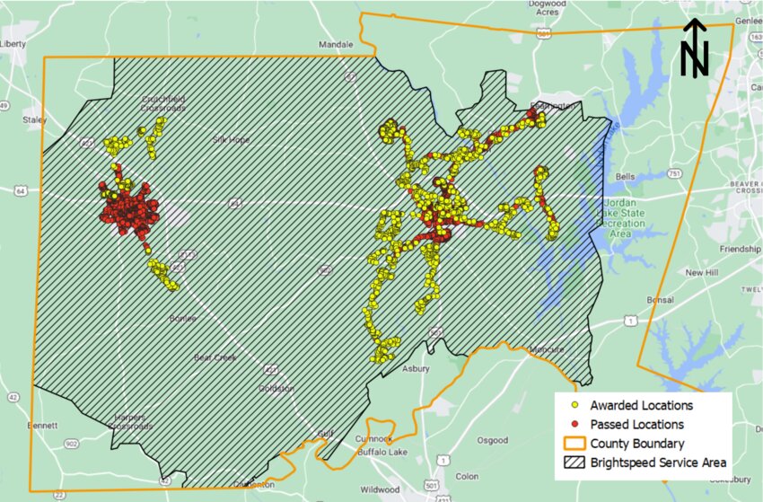 Map shows approved locations from the Brightspeed application for the GREAT Grant.