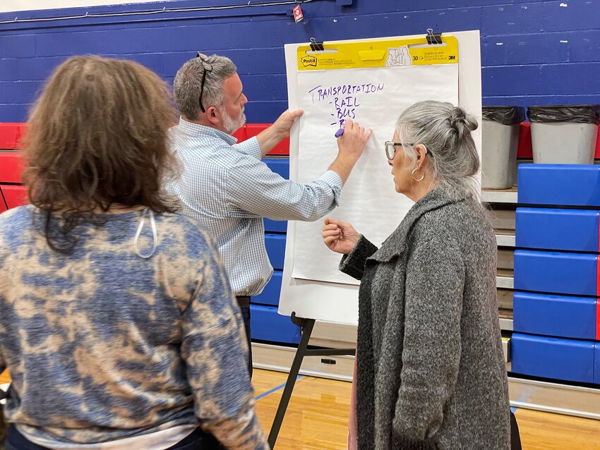 Jason Sullivan, Chatham County planning director, takes notes as Moncure residents share their desires for the future of their community. Transportation connectivity was top of mind for several residents.