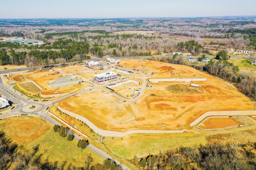 A bird's-eye view of a part of the 7,068-acre Chatham Park development north of downtown Pittsboro.