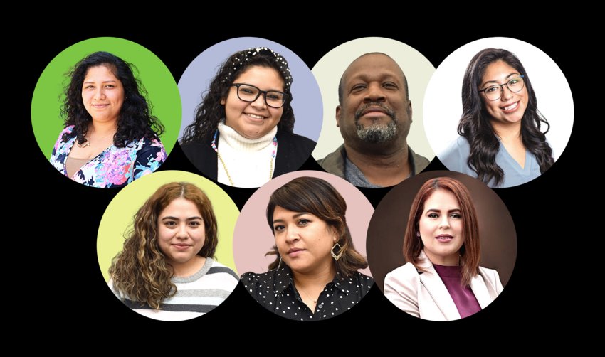 Members of Siler City's Immigrant Community Advisory Committee, from left to right: Hannia Benitez, Danubio V&aacute;zquez Rodr&iacute;guez, Carlos Simpson, Victoria Navarro, Shirley Villatoro, Norma Hern&aacute;ndez and Jisselle Perdomo.