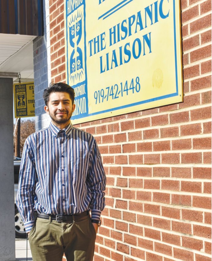 Jos&eacute; L&oacute;pez Garcia, the Hispanic Liaison's new youth program assistant, in front of the Liaison's office.