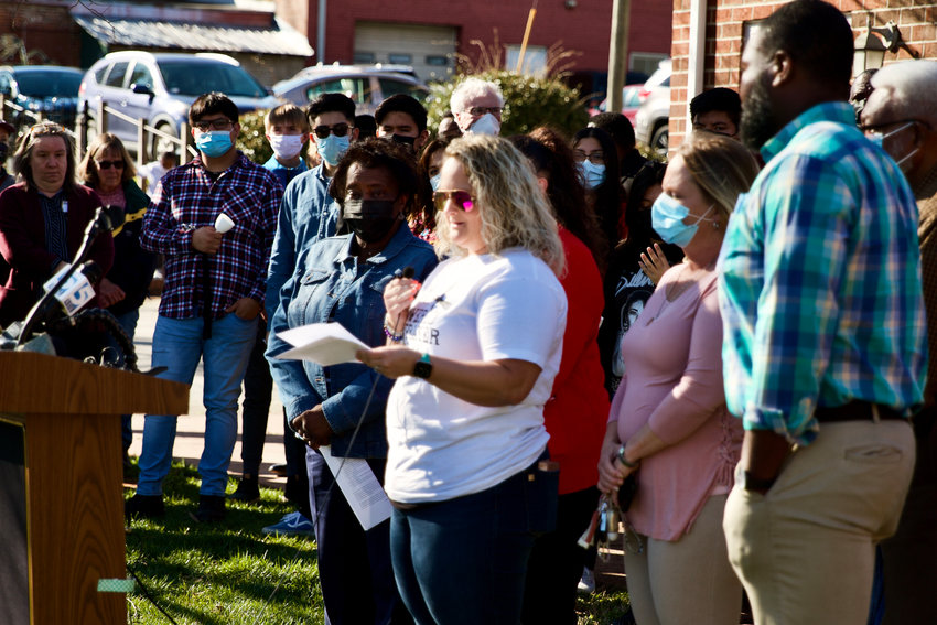In her remarks to those gathered Monday for the community rally outside First Presbyterian Church, CCS parent Ashley Palmer said the March 4 incidents weren&rsquo;t the first of a racial nature her children experienced at J.S. Waters.