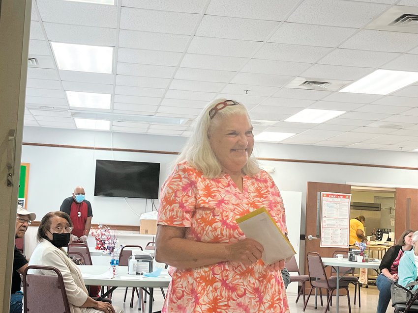 Former Chatham County Council on Aging Western Center manager Faye Tillman smiles during a program in her honor last Wednesday at the Western Chatham Senior Center in Siler City. Tillman retired June 10 after an 18-year tenure with the Council.